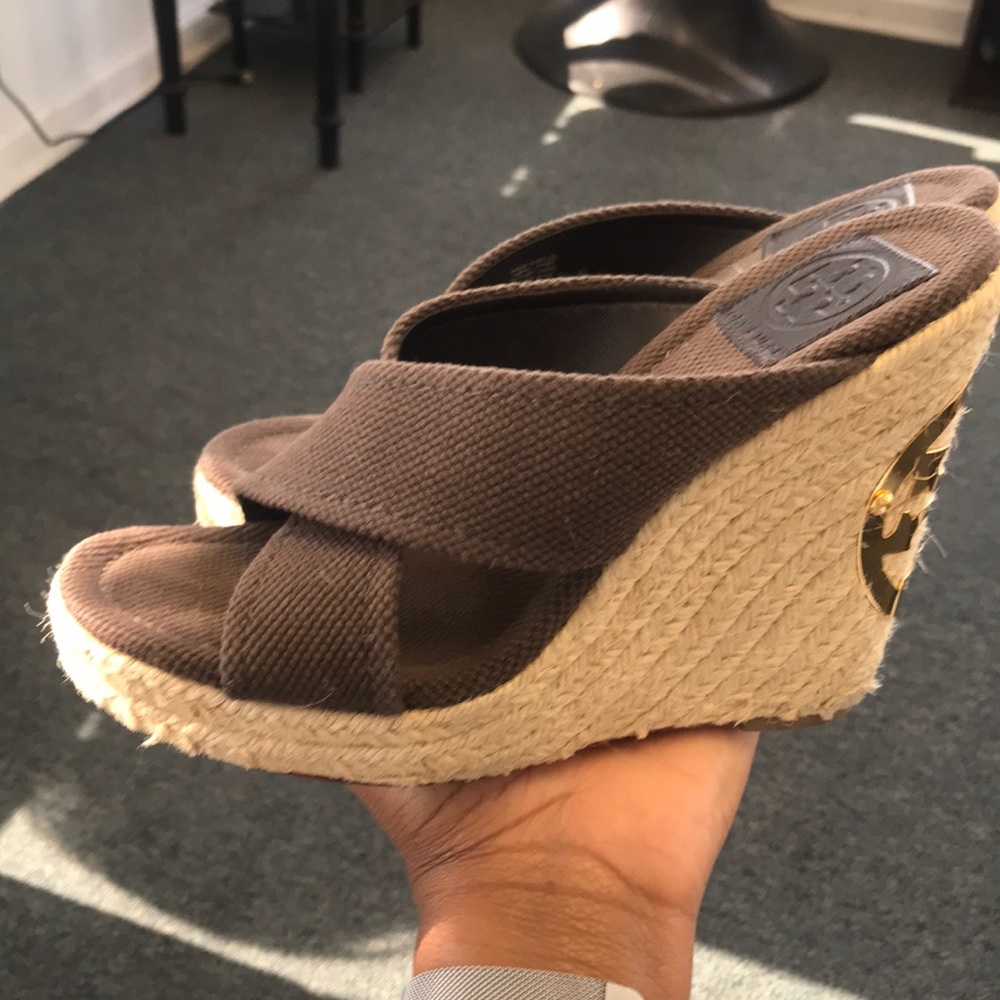 Chocolate Tory Burch Wedges - Picture 1 of 5